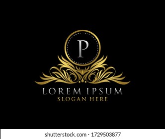 Letter P Luxury Logo. Monogram design elements, graceful template. Calligraphic elegant badge design. Business sign for Royalty, Letter Stamp, Boutique, Cafe, Hotel, Heraldic, Jewelry, Wedding.