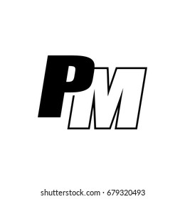 letter P and M logo overlapping black negative