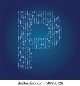 Letter P made from binary code data