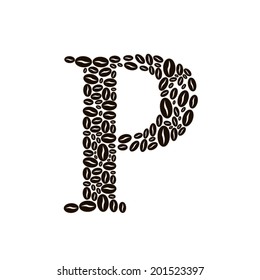 Letter P made of coffee beans vector set
