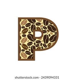 Letter p made of coffee beans vector set, Logo Font  Coffee Beans.