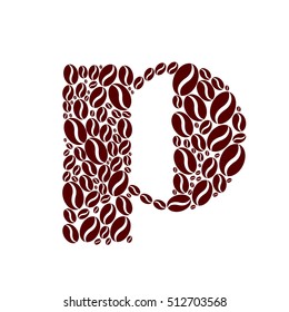 Letter  p  made of coffee beans vector set
