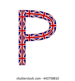 Letter P made from United Kingdom flags on white background