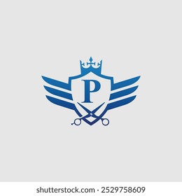 Letter P with Male And Female Hair Cut Salon Logo