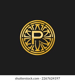 letter P medallion emblem initial circle badge logo