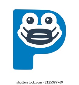 Letter P In Medical Mask, Cute Character In Doodle Style