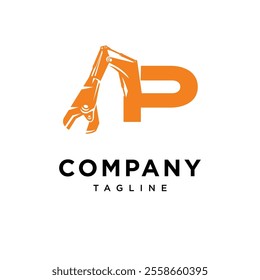 Letter P Metal Shear Excavator Logo Icon Vector