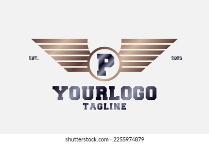 letter P metal wings initial vector logo design element