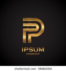 Letter P with metallic texture,3d Glossy, metal texture, Gold, steel and realistic shadow for logo