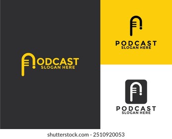 Letra P e Mic Podcast logotipo design vetor em estilo plano, modelo de logotipo Podcast