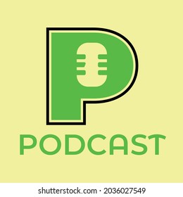 Letter P with microphone in center in vector logo, usefull if you wanna have podcast logo