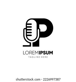 Letter P Microphone Podcast Logo Design Vector Icon Graphic Emblem Illustration Background Template