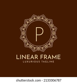 letra P marco de círculo minimalista decoración lujosa lineal diseño de logotipo vectorial