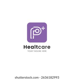 Letter P minimalist and iconic healthcare logo, medical and clinic with stethoscope