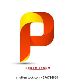 Letter P . Modern concept. elegant and simple typographic .Twisted orange and gold