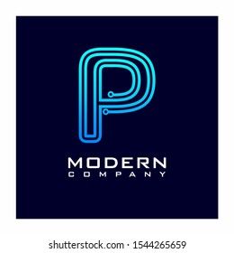 Letter P Modern Digital Technology Logo Design Vector