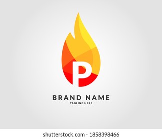 letter P modern flame trendy bright logo design for creative and energic company