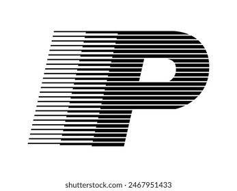 Letter P Modern Logo with Horizontal Speed Line Pattern