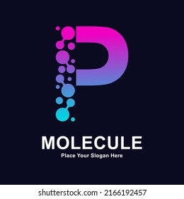 Letter P molecule dots logo vector design. Suitable for business, initial, Medicine, science, technology, laboratory, electronics