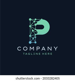 Letter P Molecule Logo, Bio tech Connect Dots Science Technology Logo Design Vector