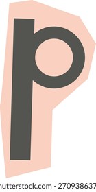 Monograma de letra p con trazo geométrico en negrita sobre fondo angular, estilo gráfico plano. Glifo del alfabeto en diseño de cartel, marca tipográfica moderna con forma abstracta. Ilustración vectorial de dibujos animados