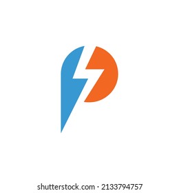 logotipo en monograma de letra P con forma de rayo, logotipo moderno y sencillo