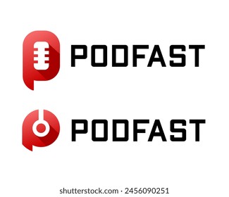 Letter P monogram microphone headphone podcast logo design.

