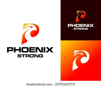 Letter P monogram phoenix head logo design.