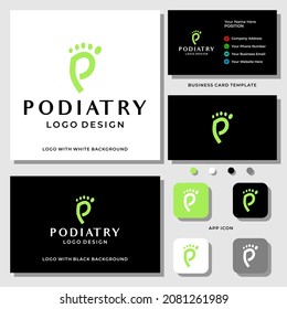 Letter P monogram podiatry logo design with business card template.