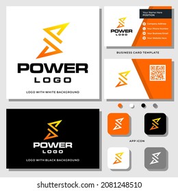 Letter P monogram power electric logo design with business card template.