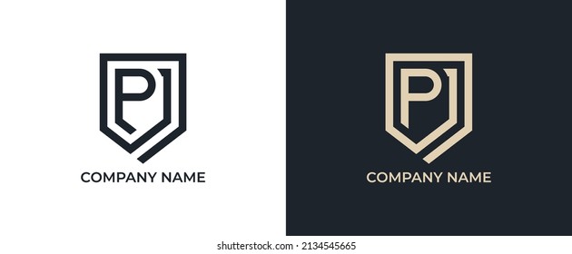 Letter P monogram and shield sign combination Logo icon symbol Design. Vector illustration logo template.