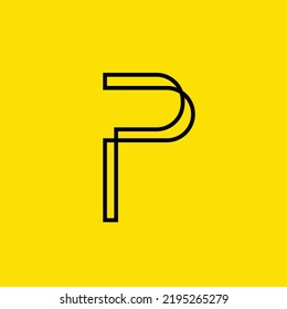 Letter P monogram vector logo. Simple line art logo isolated on yellow background. Logo for company, technology, apps, computer, business, and industry.