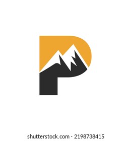 Letter P Mount Logo Vector Sign. Mountain Nature Landscape Logo Combine With Hill Icon and Template