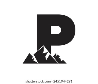 Letter P Mountain Logo. Template Minimalist Alphabet Vector Design