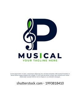 Letter P with Music Key Note Logo Design Element. Usable for Business, Musical, Entertainment, Record and Orchestra Logos