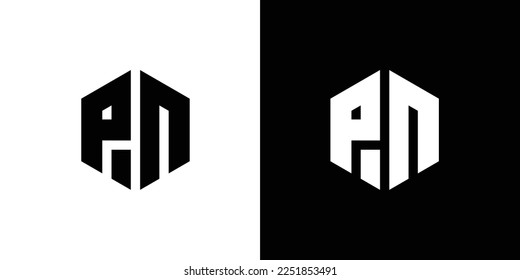 Letter P N polygon, Hexagonal minimal and professional logo design on black and white background