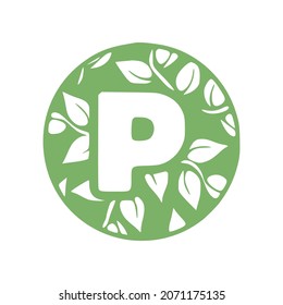 Letter p natural hand drawn monogram initials