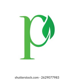 letter p with nature leaf logo design	
