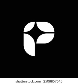 Letter P negative space 4 points star for beauty care logo