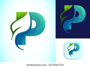 Letter P with negative space leaf logo vector template. Gradient logo design