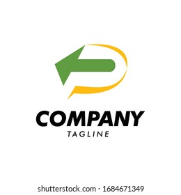 Letra P en espacio negativo con colores verde flecha izquierda y amarillo. Distribución, transporte, puesta en marcha, velocidad, movimiento, dirección de la empresa
Plantilla de logotipo