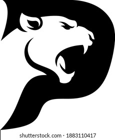 Letter P with Negative Space Shaped As A Aggressive Panther 
