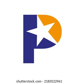 Letter P Negative Space Star Logo Vector Template. Minimal Star Symbol
