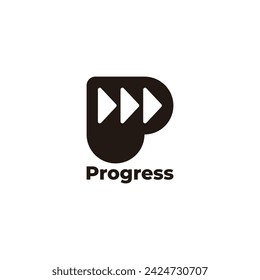 letra p siguiente flecha de progreso simple vector de logotipo 