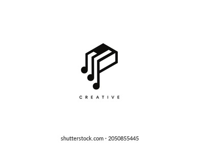 Letter P Note Music Logo Design. Creative vector based icon template.	