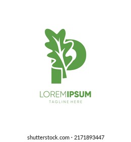 Letter P Oak Leaf Tree Logo Design Vector Icon Graphic Emblem Illustration 