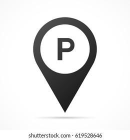 Letter P on map pin. Location pointer isolated on a white background.
Conceptual vector illustration.