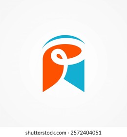 Letter P in orange and blue box logo design