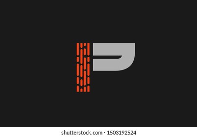 letter P orange grey dots alphabet for company logo. Suitable as logotype icon for a business