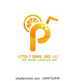 Letter P Orange Juice Logo Template Design Vector Illustration on White Background - Fresh Drink and Beverage Logo for Company - Cafe and Restaurant